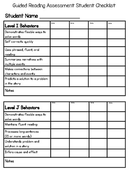 Guided Reading Assessment Checklist: Levels E-J by Ms Rose's Classroom