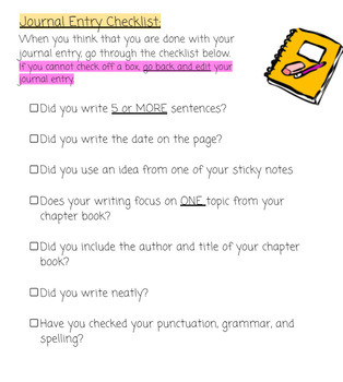 Reader's Workshop Journal Entry Checklist EDITABLE Google Doc | TPT