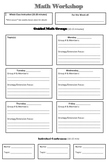 Reader's, Writer's & Math Workshop Weekly Lesson Plan Templates