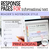 Reading Response Pages for Informational Text (PRINT & DIGITAL)