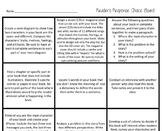 Readers Response Choice Board- Gifted and Talented or Clas
