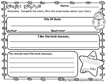 Readers Response Sheet by Becca's Kindergarten Creation | TpT