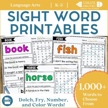 Preview of Sight Word Activity Pages for Dolch and Fry Words