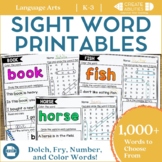 Sight Word Activity Pages for Dolch and Fry Words