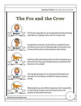 Readers Theater Script: The Fox and the Crow Aesop's Fable | TpT