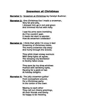 Readers' Theater- Snowmen at Christmas by Reading Coach Center | TpT