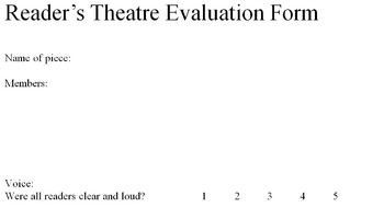 Preview of Readers Theatre Evaluation Form