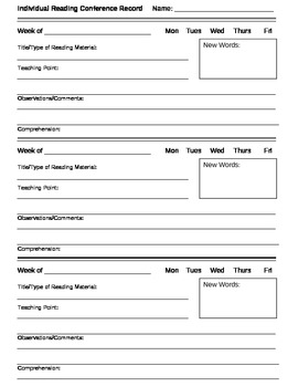 Preview of Reader's Workshop Conferencing Template & Guided Reading Planning Template