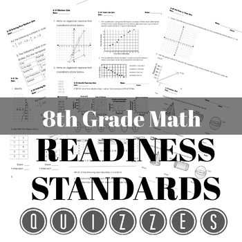 Preview of 8th Grade Readiness Standards Quiz Bundle & STAAR Review Organizer