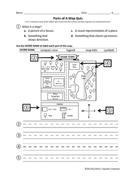 Parts of A Map Activity & Quiz by Drea's Teacher Creations | TpT