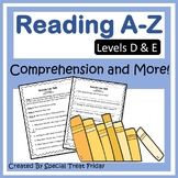 Reading A-Z Book Activities and Questions (Levels D-E)