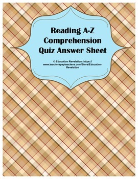 Preview of Reading A-Z Comprehension Quiz Answer Sheet