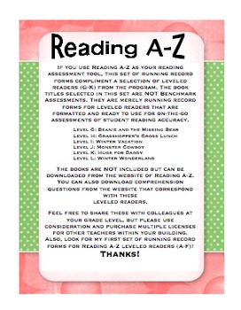 Preview of Reading A-Z Running Record Forms - Leveled Readers G-L