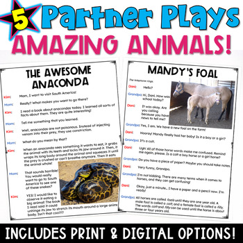 Preview of Reading About Animals: 6 Partner Play Scripts with Comprehension Worksheets