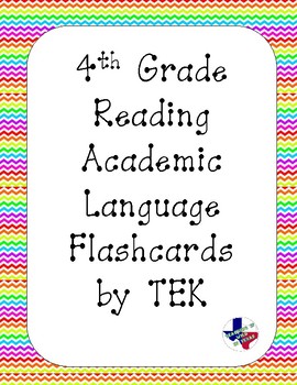 Preview of Reading Academic Vocabulary Cards 4th grade TEKS (Rainbow Chevron)