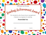 Reading Achievement Award - Reading Certificate