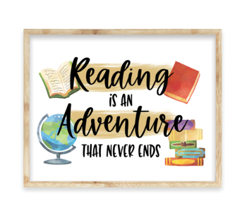 Preview of Reading Adventure Quote Poster, Classroom Library Decor Reading Sign