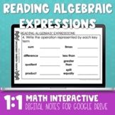 Reading Algebraic Expressions Digital Notes
