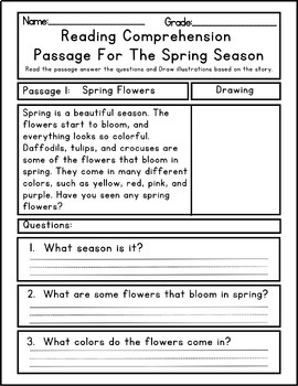 Reading And Drawing Comprehension Passages - Spring Edition -2nd grade