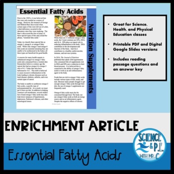 Preview of Biology Warm Ups: Essential Fatty Acids Article (Google Slides and PDF)