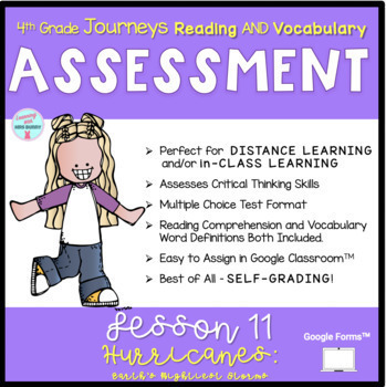 Preview of Reading Assessment Packet HURRICANES (Unit 3 Lesson 11) 4th Grade Journeys 