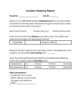 Preview of Reading Assessment Report for Older Students (Grades 5-10)