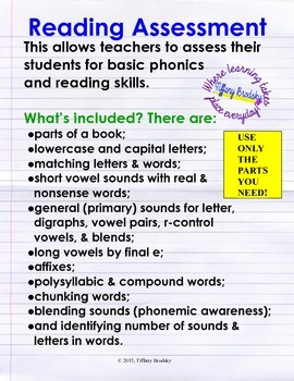 Preview of Reading Assessment for Elementary Students