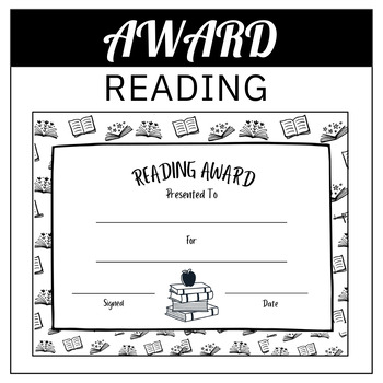 Preview of Reading Award - Editable Black and White Certificate
