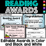 Reading Awards - Editable Color and Black and White Certificates