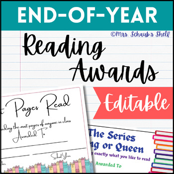 Preview of Reading Awards - End-of-Year Reading & Book Awards - Editable Reading Awards