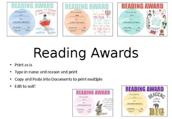Preview of Reading Awards (FULLY EDITABLE)