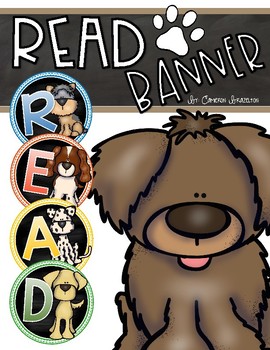 Preview of Reading Banner Classroom Decoration Bulletin Board Dog Theme