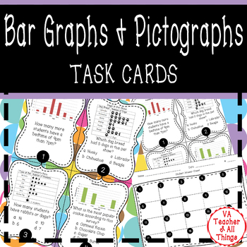 Preview of Reading Bar Graphs & Pictographs Task Cards SOL 3.15