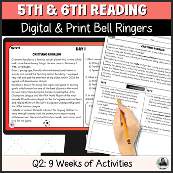 Preview of Reading Bell Ringers for Middle School ELA/ESL for 5th and 6th Grade Quarter 2