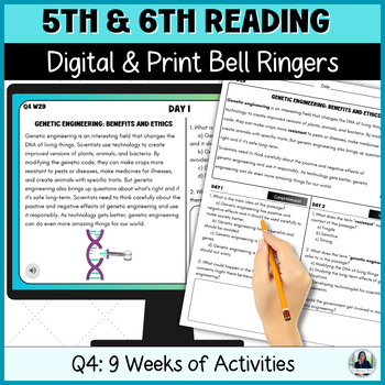 Preview of Reading Bell Ringers for Middle School ELA/ESL for 5th and 6th Grade Quarter 4