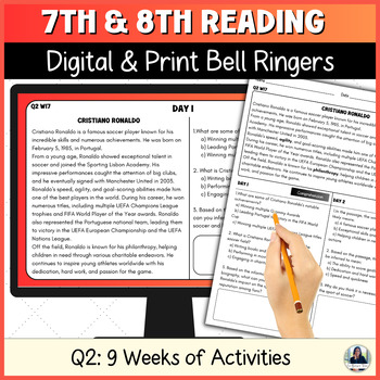 Preview of Reading Bell Ringers for Middle School ELA/ESL for 7th and 8th Grade Quarter 2