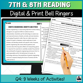 Preview of Reading Bell Ringers for Middle School ELA/ESL for 7th and 8th Grade Quarter 4