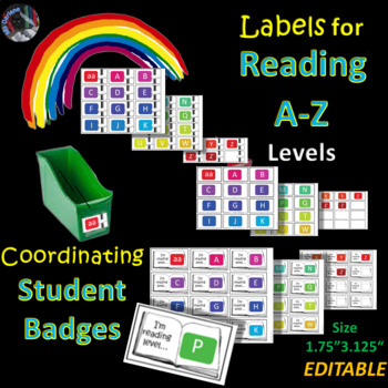Preview of Reading Bin Labels with Matching Student Badges~Reading A-Z Levels~Editable~