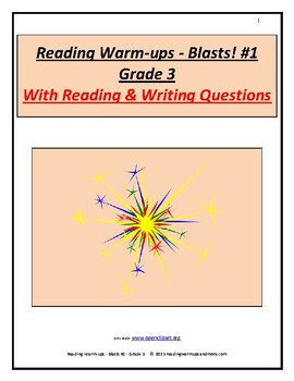 Preview of Reading Warm-ups - Blasts! #1 - Grade 3 - With Reading and Writing Questions