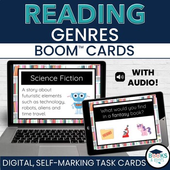 Preview of Reading & Book Genres BOOM CARDS for Classrooms and Libraries
