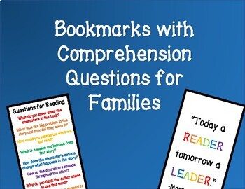 Preview of Reading Bookmarks with Comprehension Questions for Parents Families