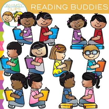 Preview of Buddies Reading Kids Clip Art