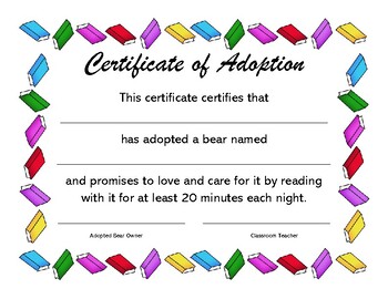 Reading Buddy Adoption Certificate By Joanne Boulware Tpt