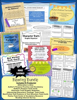 Preview of Reading Bundle: Activities, Handouts, and 4 Sets of Task Cards (25% SAVINGS)