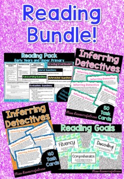 Preview of Reading Bundle- Inference Task Cards, Reading Goals, Reading Incentive, Desk Tag