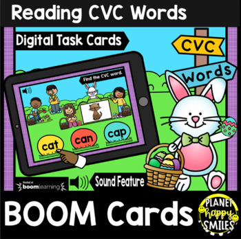 Preview of Reading CVC Words BOOM Cards:  Easter Egg Hunt Theme