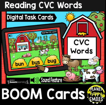 Preview of Reading CVC Words BOOM Cards:  Farm Animals Theme