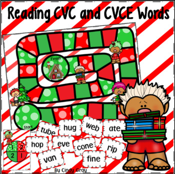 Preview of Reading CVC and CVCE Words ~ Christmas Game
