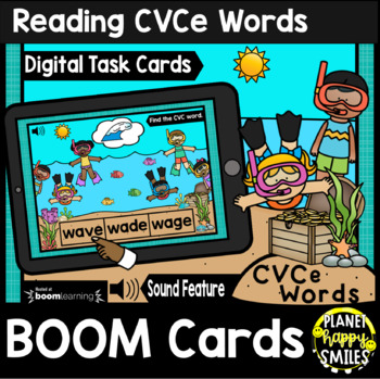 Preview of Reading CVCe Words BOOM Cards:  Summer Snorkeling Theme