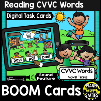 Preview of Reading CVVC Words (Vowel Teams) BOOM Cards:  Summer Backyard Fun Theme